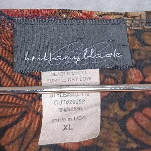 Women’s Y2K Floral Top XL Slinky Knit 3/4 Sleeve Scoop Neck Retro Boho Blouse - Picture 6 of 9